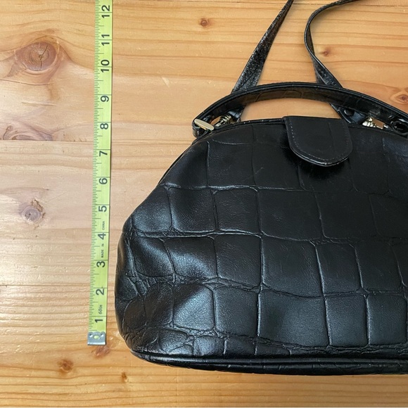 GIANI BERNINI BLACK LEATHER CROC Dome Clasp Purse Handbag - Picture 8 of 10